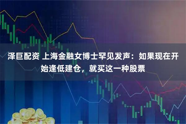 泽巨配资 上海金融女博士罕见发声:如果现在开始逢低建仓,就买这一种股票